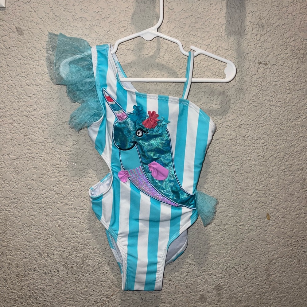 Flapdoodles Aqua and White Swimsuit with Tulle